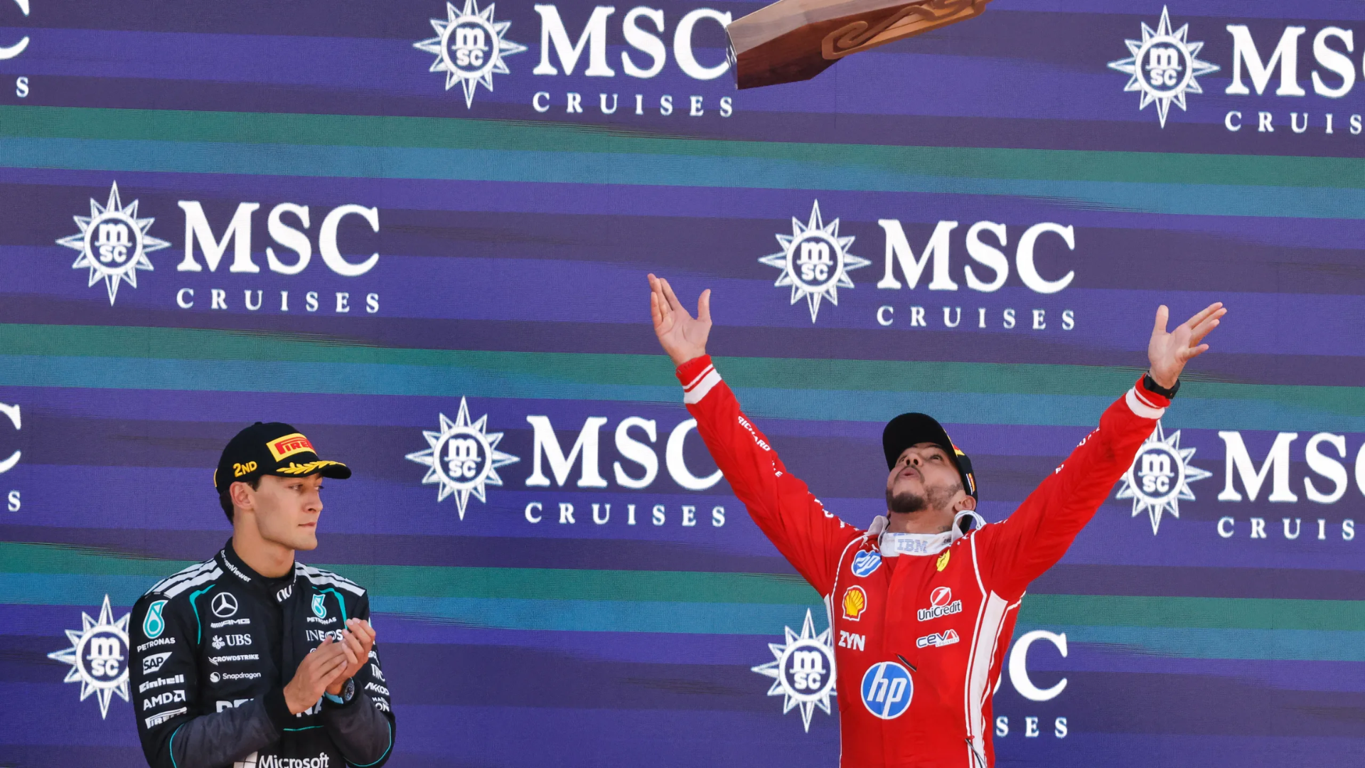Lewis Hamilton George Russell Lando Norris podium Barcelona Grand Prix 2026