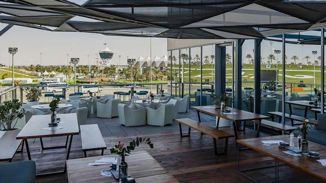 Terrace lounge overlooking the track