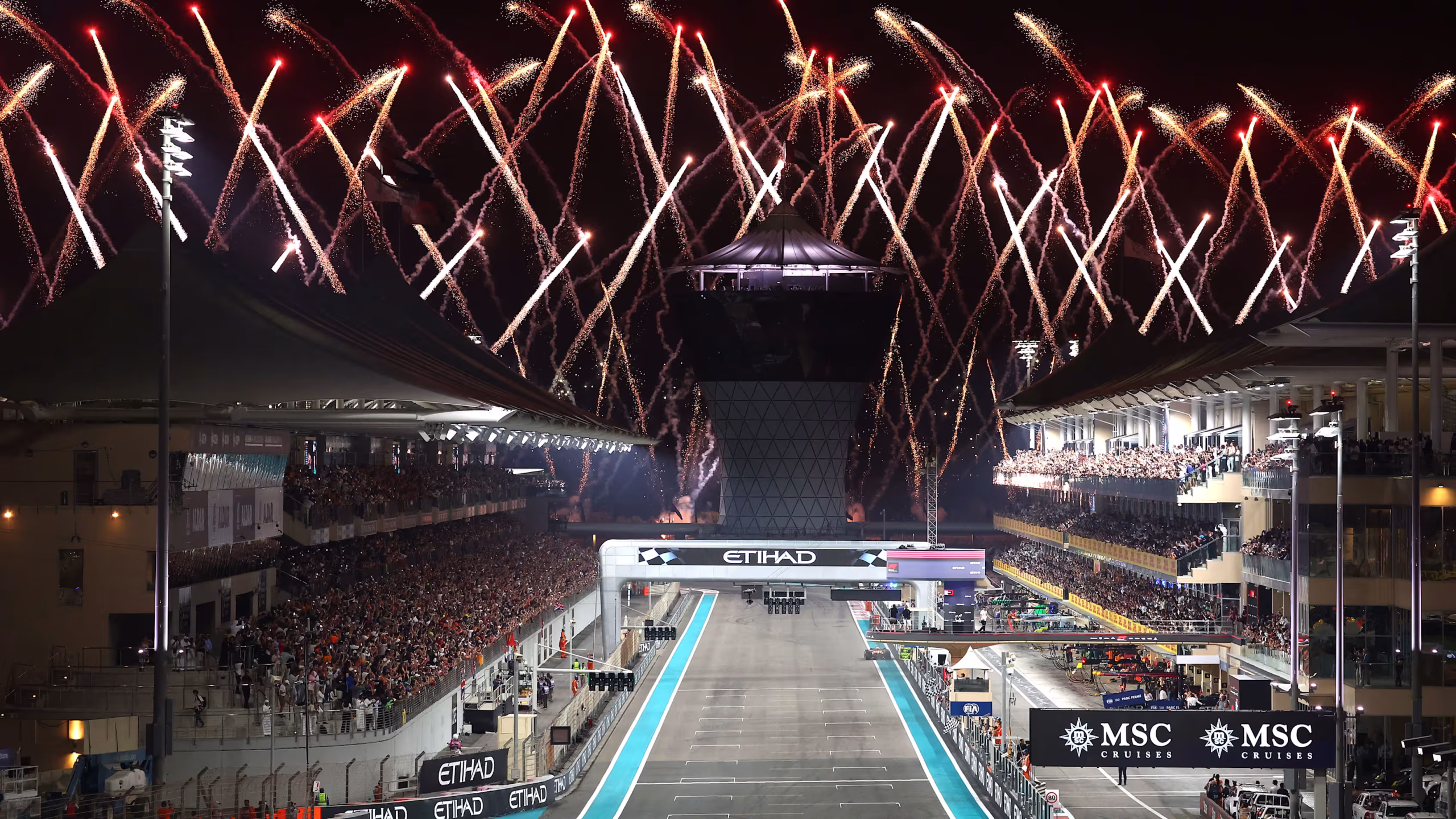 Fireworks over Yas Marina Circuit at the Abu Dhabi Grand Prix