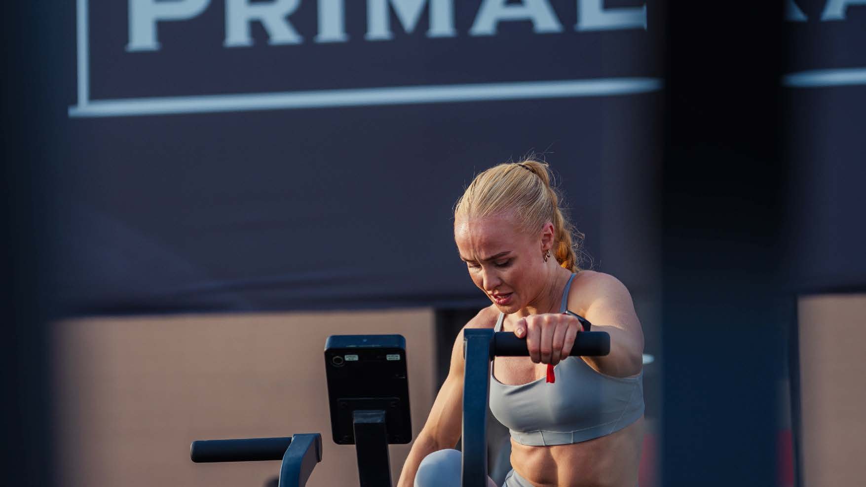 An athlete on the rowing station at Primal Race
