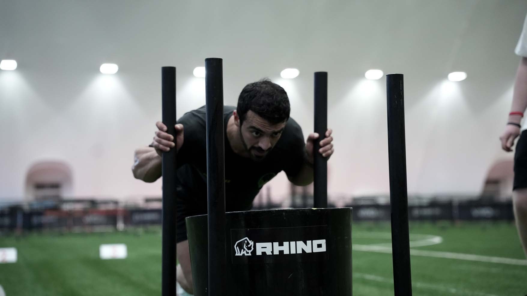 An athlete driving the sled at Primal Race
