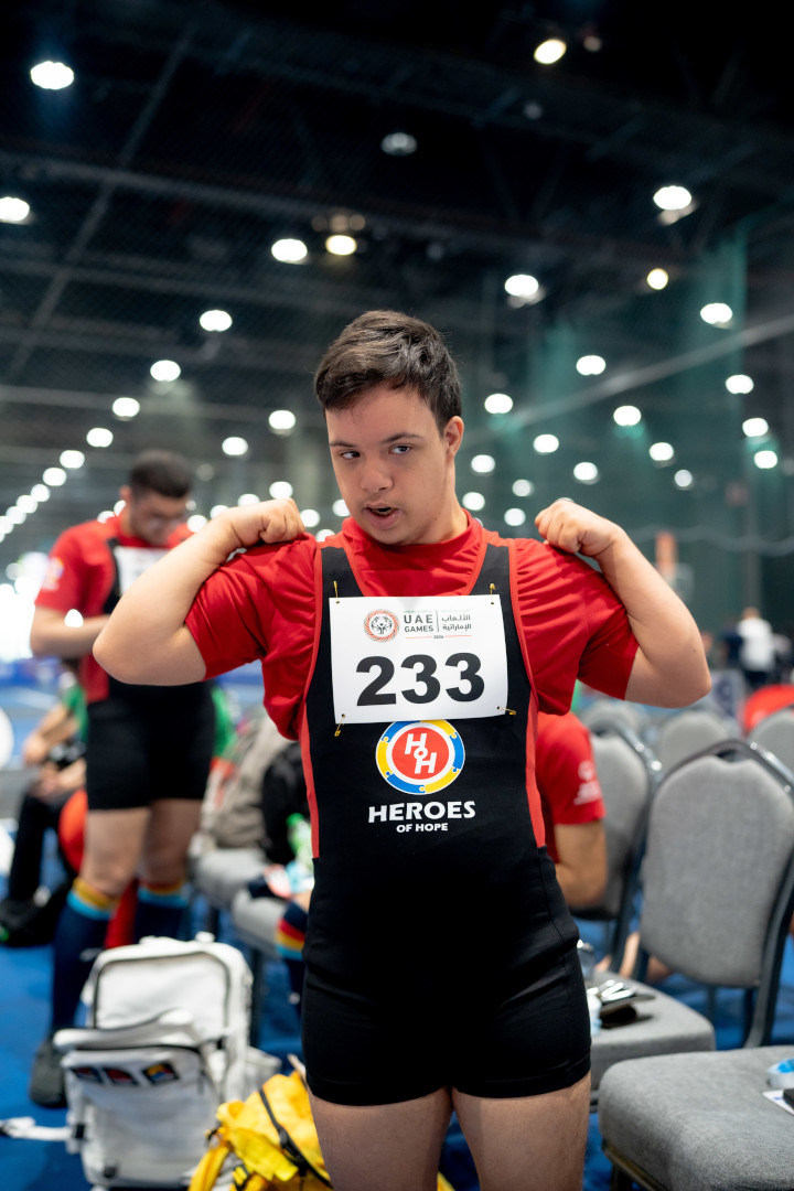 A Special Olympics UAE powerlifter
